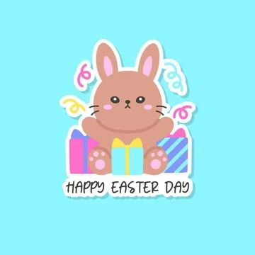 Brown Easter Bunny with Gift Boxes and Happy Easter Day Message Stock Illustration