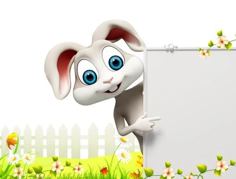 Brown Easter bunny pointing towards white sign Ilustração Stock