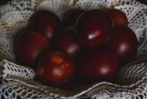 Brown Easter chicken eggs dyed according to an old recipe using onion skins Stock Photos