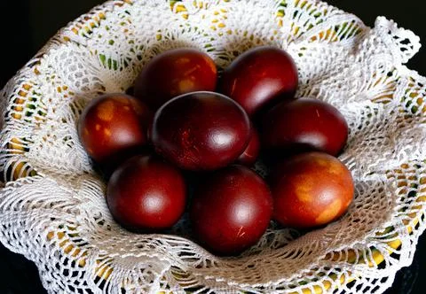 Brown Easter chicken eggs dyed according to an old recipe using onion skins Stock Photos