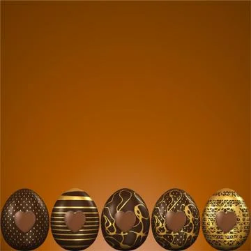 Brown Easter eggs with hearts - 3D render Stock Illustration