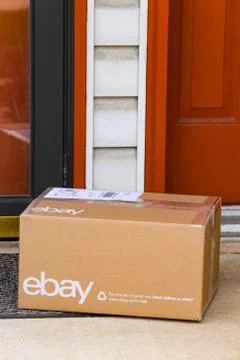Brown eBay Package at Door Stock Photos