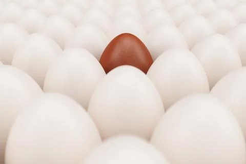 Brown egg in a centre. Background of white chicken eggs with one brown egg Stock Illustration