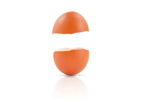Brown egg shell isolated on white background. Close up Stock Photos