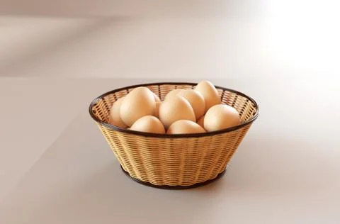 Brown eggs in the basket. 3D rendering illustration. Stock Photos