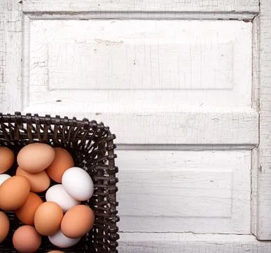 Brown eggs in a basket Stock Photos