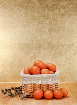 Brown eggs in basket Stock Photos