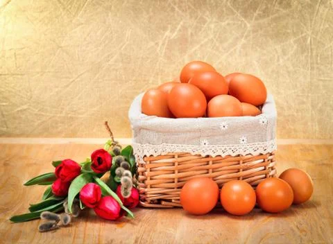 Brown eggs in basket Stock Photos
