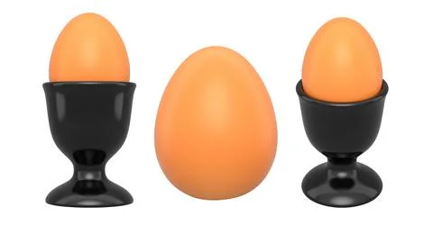 Brown eggs in black egg cups isolated on white background, concept of breakfast Stock Illustration