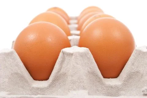 Brown eggs in box Stock Photos
