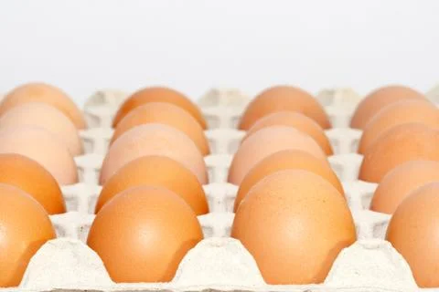 Brown eggs in box Stock Photos