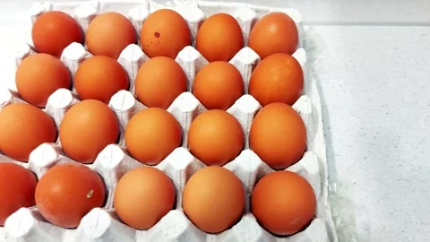 Brown Eggs in Cardboard Tray- Simple, Natural Kitchen Scene Video stock 317218088