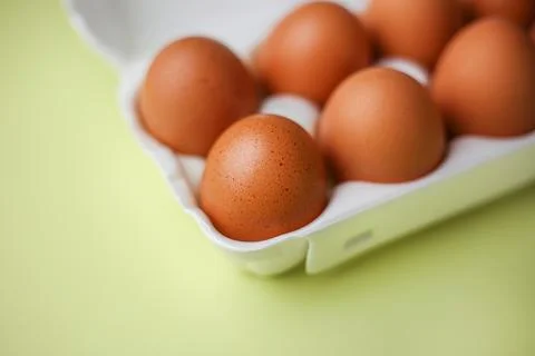Brown eggs in expanded polystyrene packaging Stock Photos