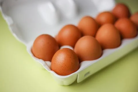 Brown eggs in expanded polystyrene packaging Stock Photos