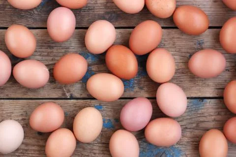 Brown eggs on a floor,  table still life. Stock-Fotos