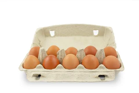 Brown eggs in a package isolated on a white background. Stock Photos