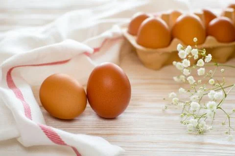 Brown eggs on a table Stock Photos