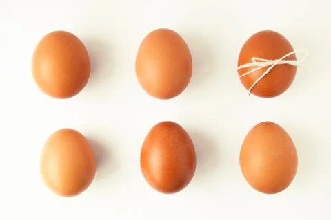 Brown eggs in two rows on white background Stock Photos