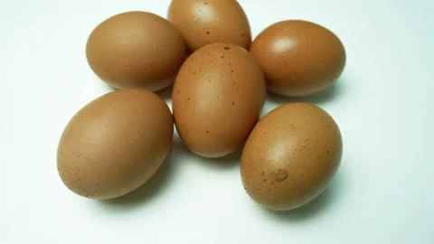 Brown Eggs on White Background, Six brown eggs on a white background, arran.. Vídeos de archivo 305046092