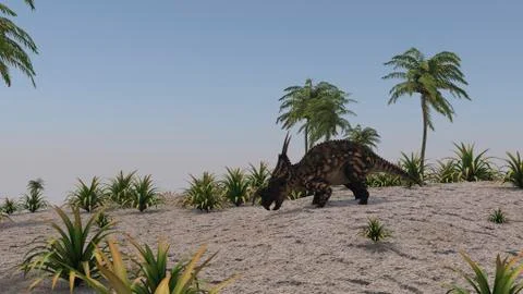 Brown Einiosaurus in a prehistoric environment. Stock Illustration