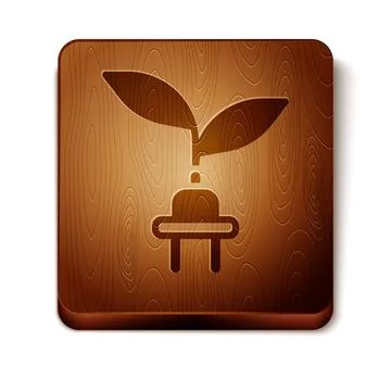 Brown Electric saving plug in leaf icon isolated on white background. Save .. Stock Illustration