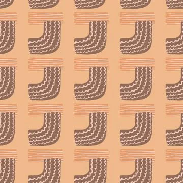Brown elements and lines on pink background. Seamless abstract pattern. 스톡 일러스트