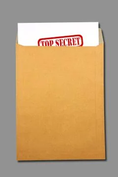 Brown envelope document with paper on white background Stock Photos