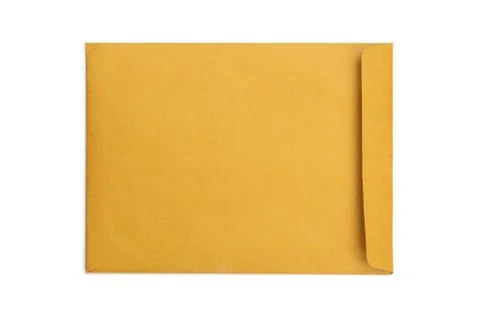 Brown envelope front isolated on white background with clipping path. top vie Stock Photos