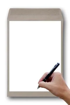 Brown envelope with hand. Stock Photos