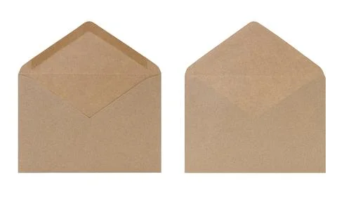 Brown envelope isolated on white background. Letter, front and back view Stock Photos