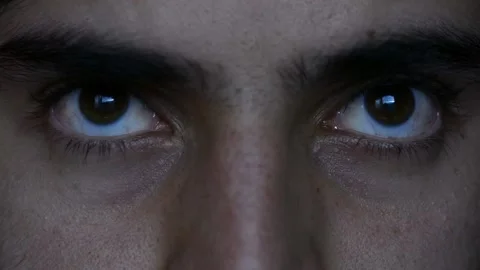 Brown eyes looking at camera, blinking and looking at different sides, Stock Footage 135617816