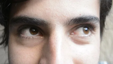 Brown eyes looking at camera, blinking and looking at different sides Stock Footage 160446718