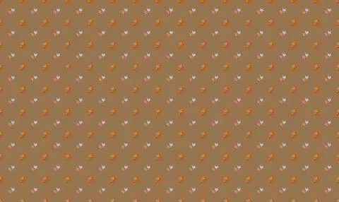 Brown fabric with small orange, white, and purple floral pattern Illustrazione stock