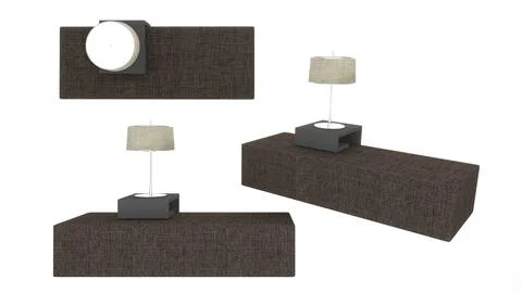 Brown fabric sofa with table lamp on white background,side, 3d rendering Stock Illustration