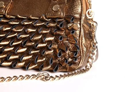 Brown female bag on white close up Stock Photos