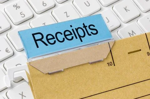 A brown file folder labeled with Receipts Stock Photos