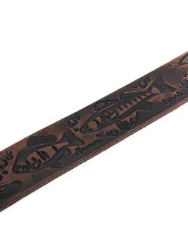 Brown fish pattern leather belt diagonal close up variant three Stock Photos