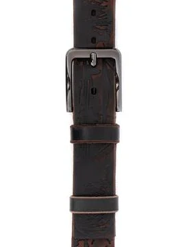 Brown fish pattern leather belt buckle vertical close up variant Stock Photos