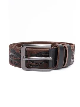 Brown fish pattern leather belt buckle coiled front view Stock Photos