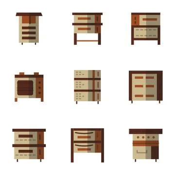 Brown flat style vector icons for oven Illustrazione stock