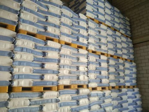 The brown flour bags stack view Stock Photos