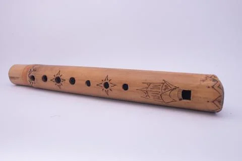 Brown Flute on White Background Foto stock