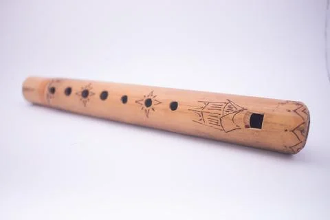 Brown Flute on White Background Foto stock