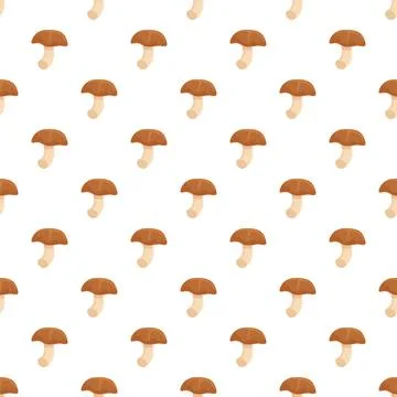 Brown forest mushrooms seamless pattern illustration on white background Illustrazione stock