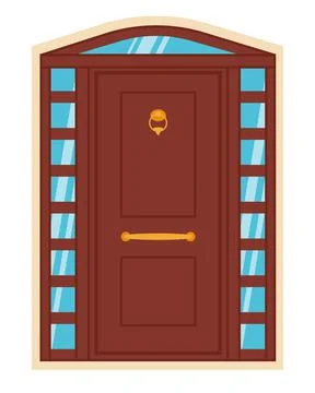 Brown front door with windows isolated Stock Illustration