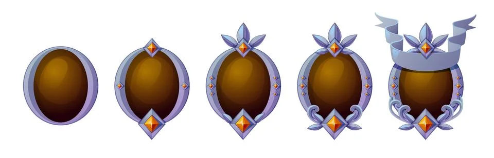 Brown game progress badges set Stock Illustration