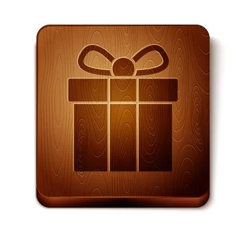 Brown Gift box icon isolated on white background. Wooden square button. Vector Illustrazione stock