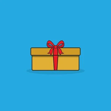 Brown gift box, Minimalistic flat design on light blue background. For surp.. Stockillustratie