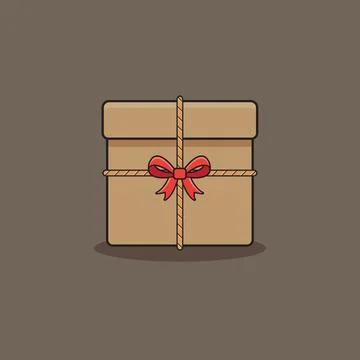 Brown gift box object tie with thread. Birthday presents. Donation giveaway.. 库存插图
