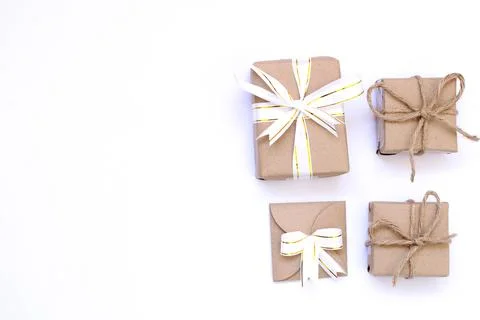 Brown gift box White background Stock Photos